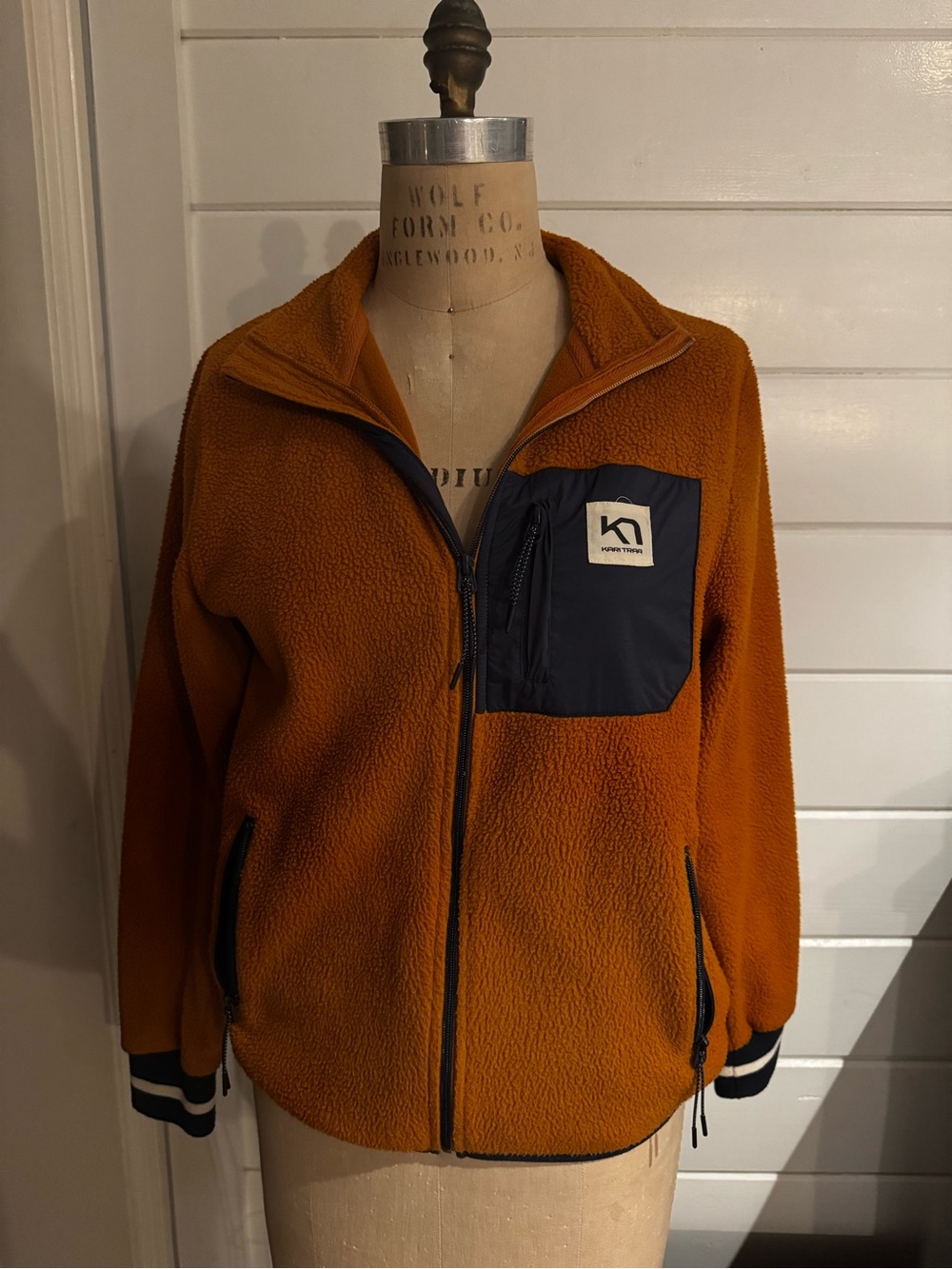 Kari Traa Rust Orange Fleece Jacket with Navy Chest Pocket
